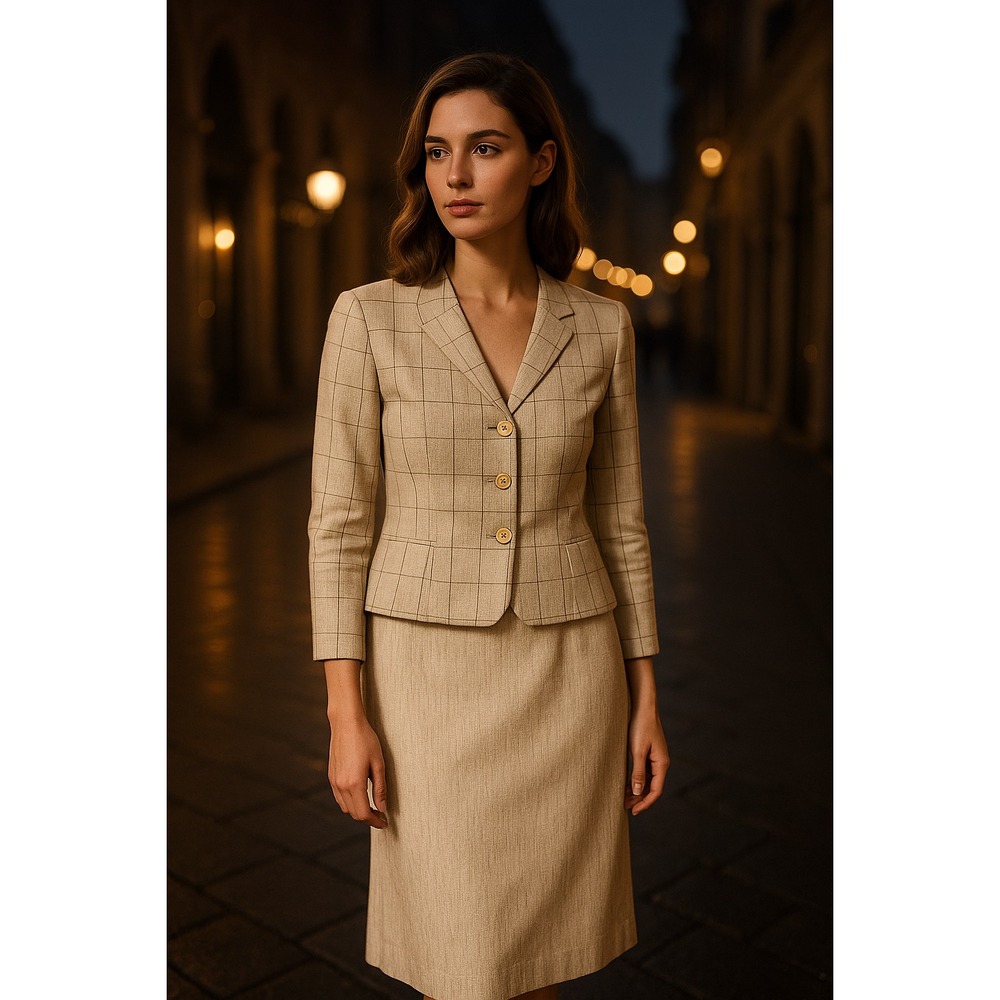 Vintage Gentleman's Lady 2 Pc Skirt‎ Suit Size 7 Linen Blend Made in Japan